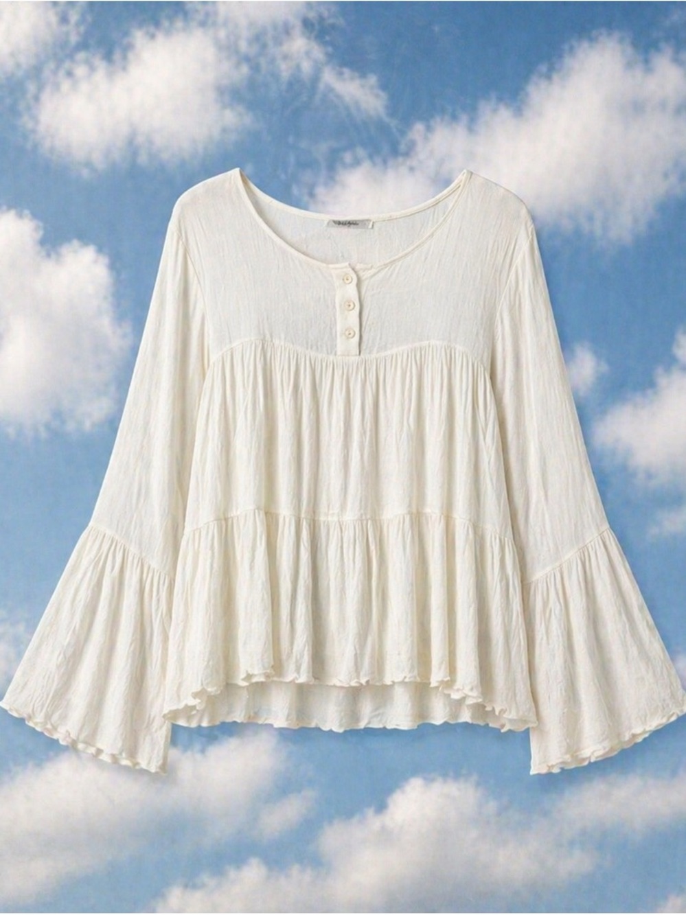 Soft Surroundings Gauze Blouse Medium Boho Cream Flowy Tiered Top Bell Sleeve - Picture 3 of 8